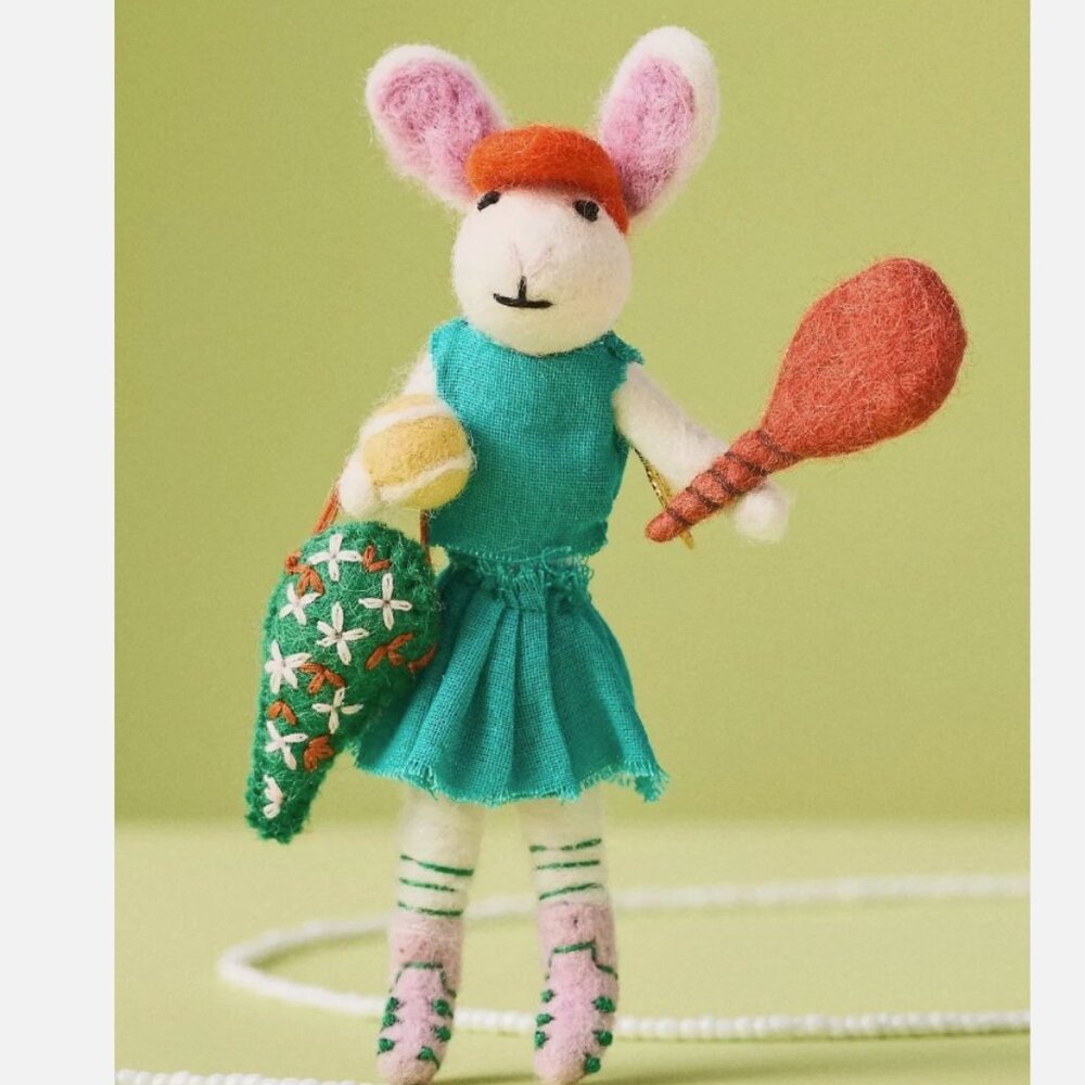 ANTHROPOLOGIE Sporty Bunny Felt Ornament - pickleball ~ NEW NWT